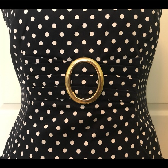 😍GORGEOUS Tahari Navy Blue Polka Dot Dress - Picture 2 of 8